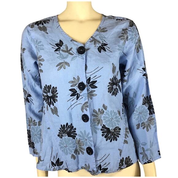Habitat, clothes to live in blue floral linen button down blouse size xs - Picture 1 of 12